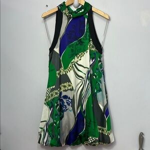 Pink Martini Green Blue Halter Sleeveless Knee Length Dress